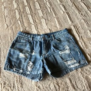 Sidefeel Ripped Raw Hem Distressed Ripped Denim Shorts